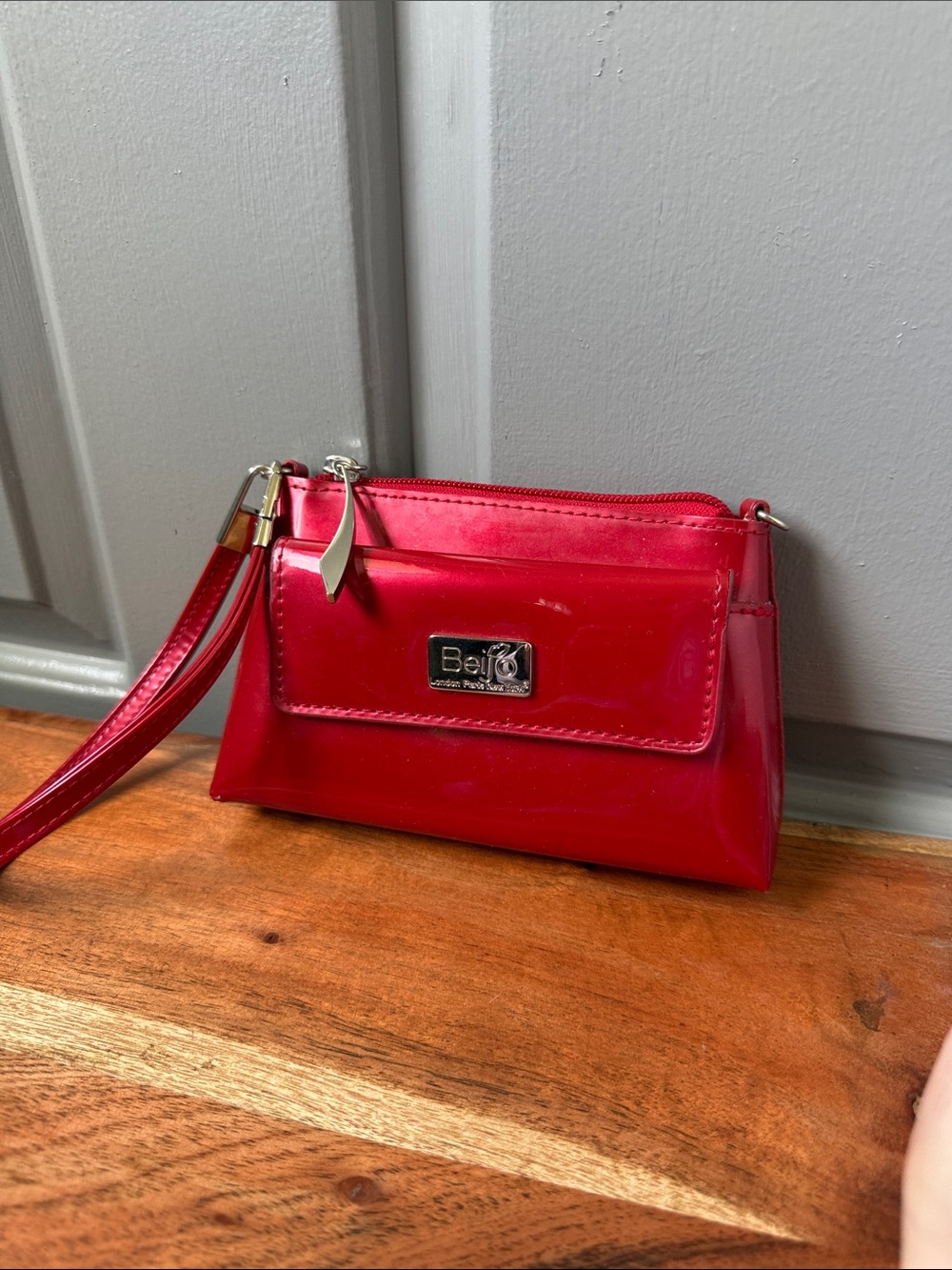 Beijo Bright Red Patent Wristlet Clutch